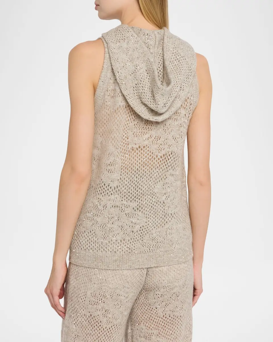 Brunello Cucinelli Dazzling Water Lillies Knit Hooded Vest | Thumbnail 3