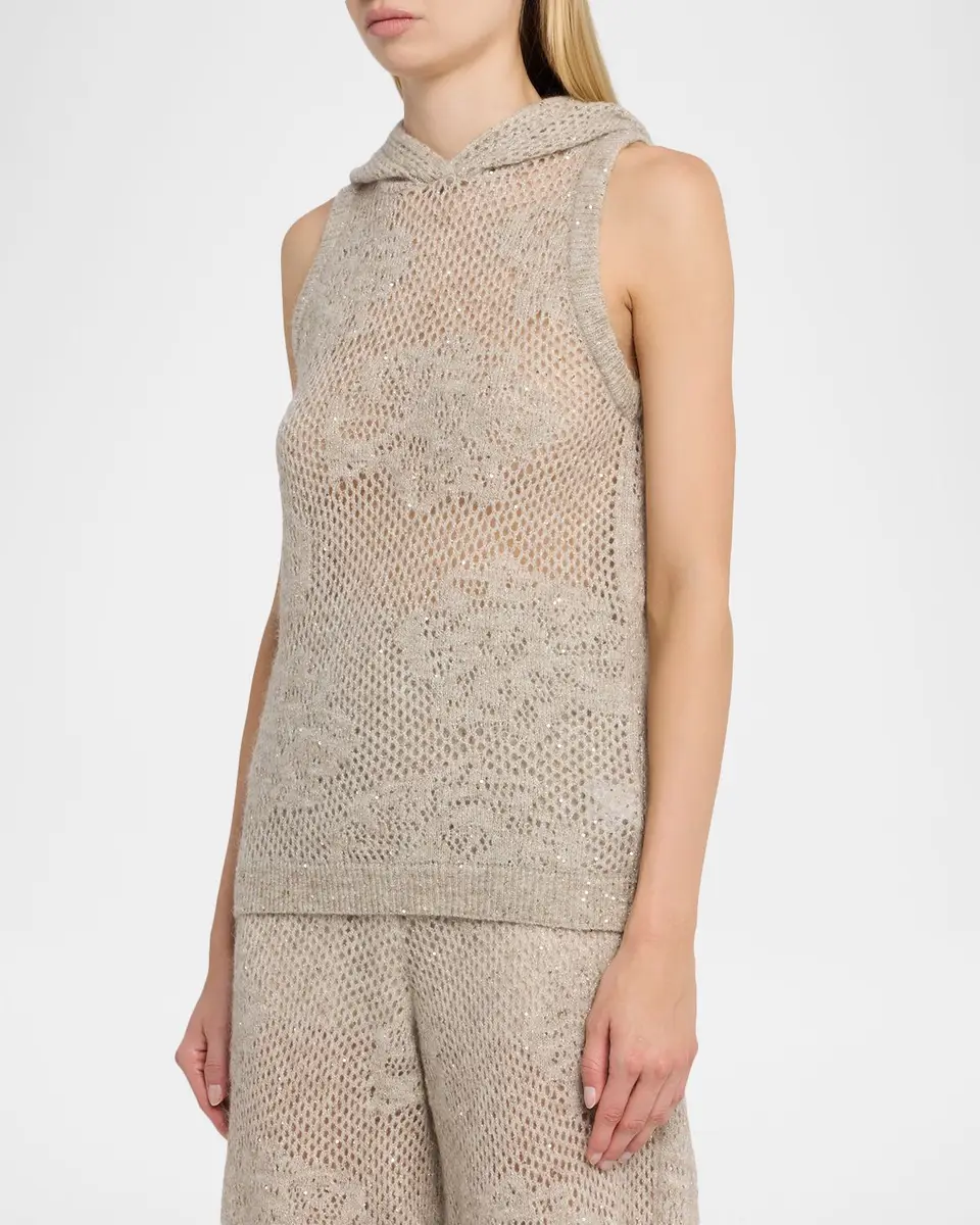 Brunello Cucinelli Dazzling Water Lillies Knit Hooded Vest | Thumbnail 4