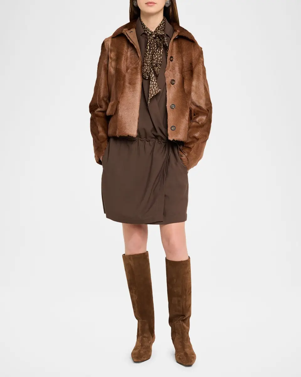 Brunello Cucinelli Fluid Wool Twill Drawstring Mini Dress | Thumbnail 2