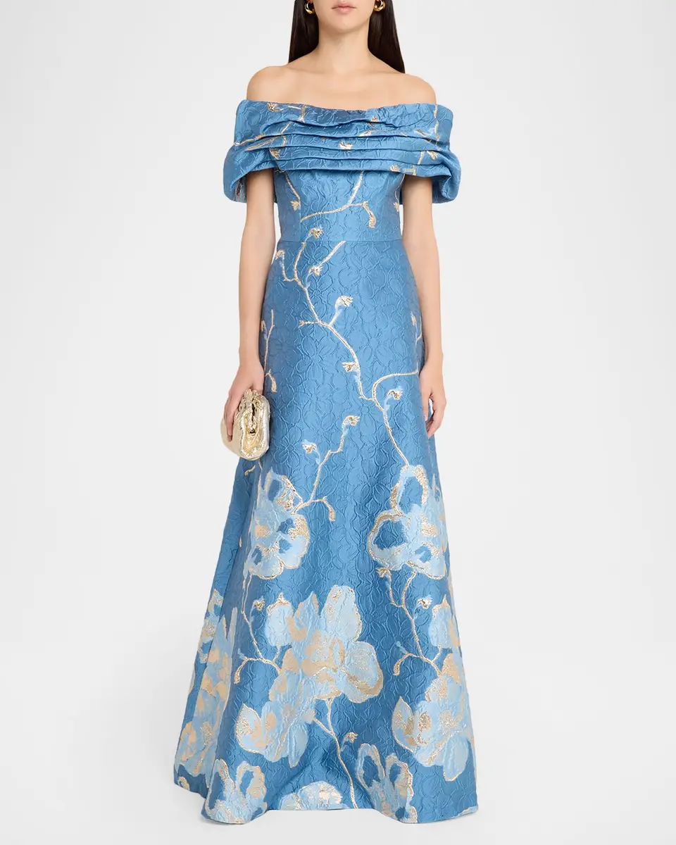 Rickie Freeman for Teri Jon Off-Shoulder Metallic Jacquard Gown | Thumbnail 2