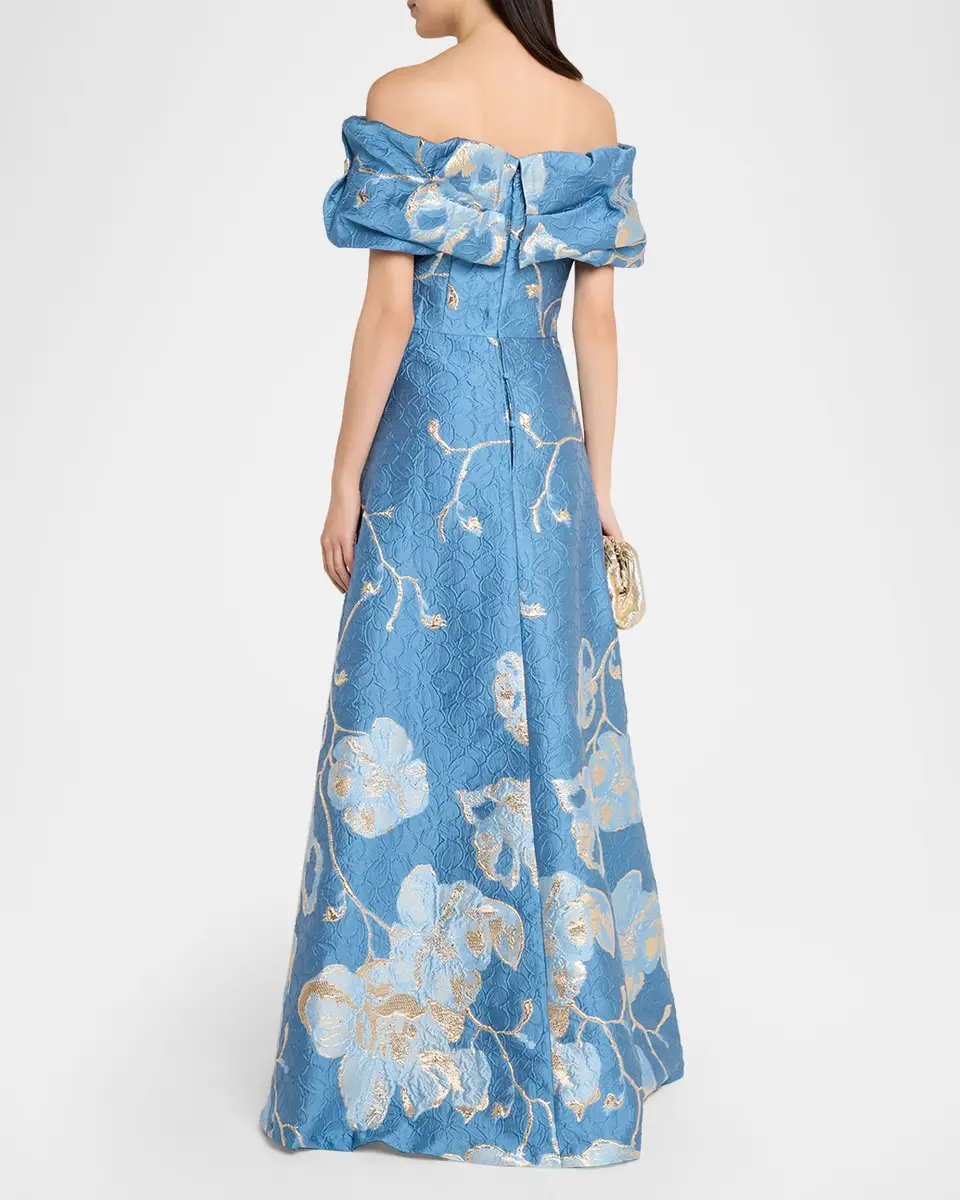 Rickie Freeman for Teri Jon Off-Shoulder Metallic Jacquard Gown | Thumbnail 3