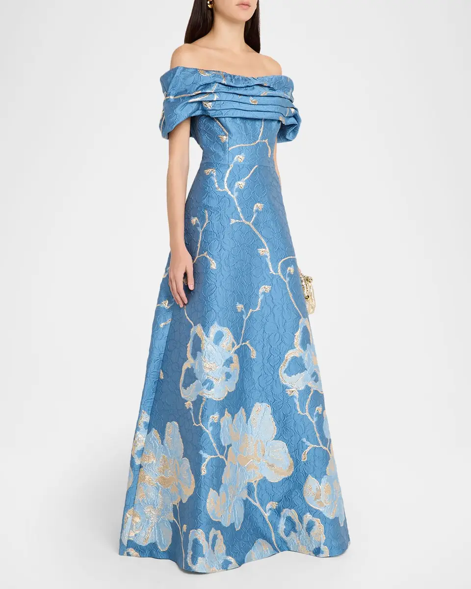 Rickie Freeman for Teri Jon Off-Shoulder Metallic Jacquard Gown | Thumbnail 4