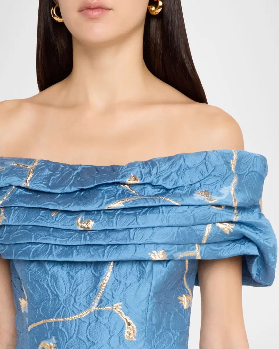 Rickie Freeman for Teri Jon Off-Shoulder Metallic Jacquard Gown | Thumbnail 5