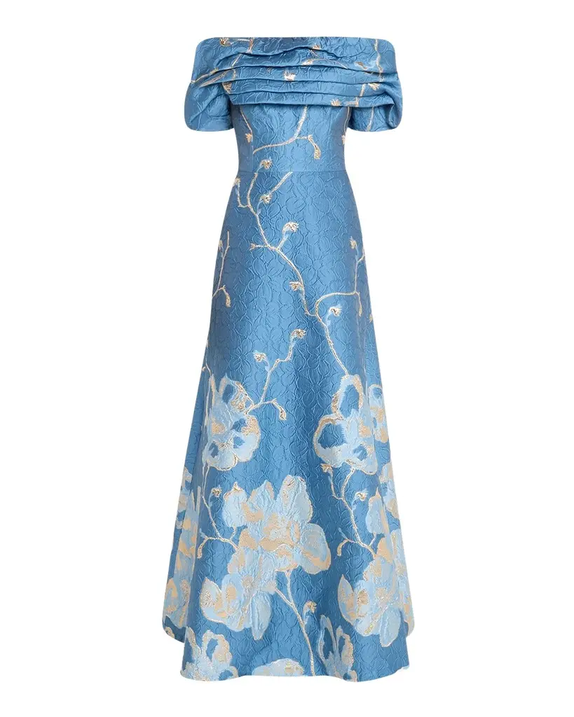 Rickie Freeman for Teri Jon Off-Shoulder Metallic Jacquard Gown | Image 1 Rickie Freeman for Teri Jon Off-Shoulder Metallic Jacquard Gown | Image 1