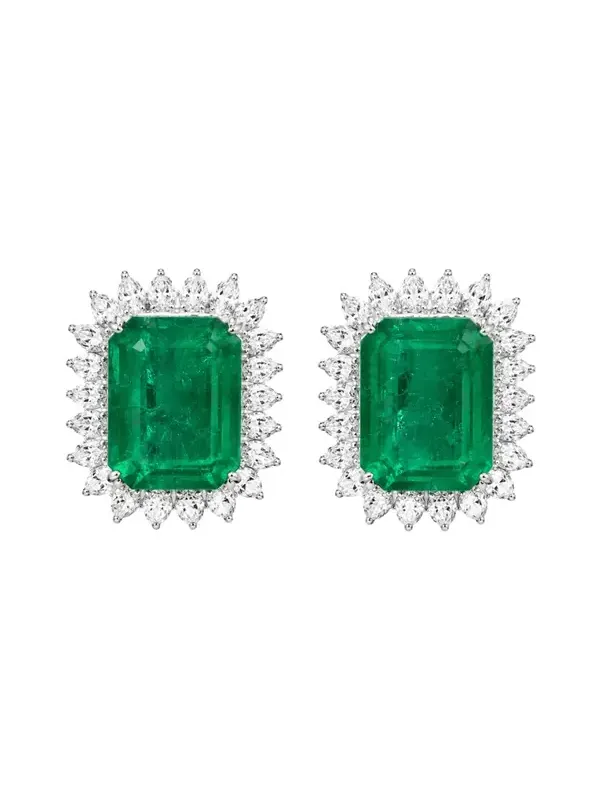16.76ct Emerald Diamond 18K Gold Halo Earrings