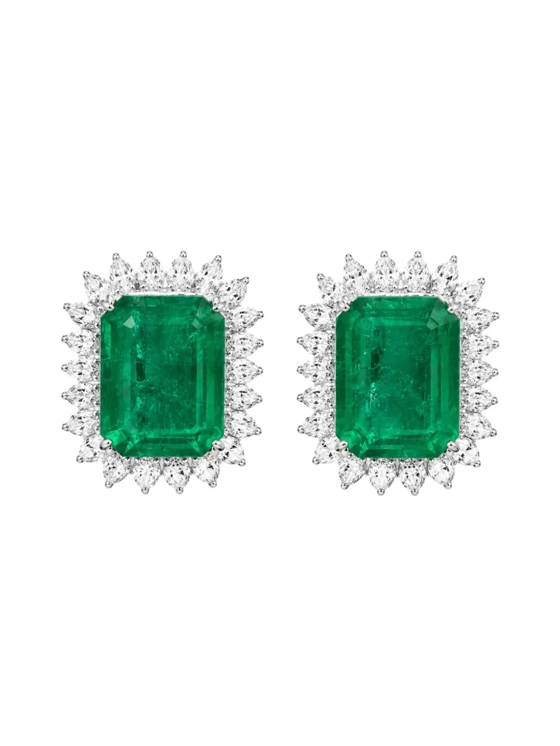 Wish Fine Jewelry 16.76ct Emerald Diamond 18K Gold Halo Earrings