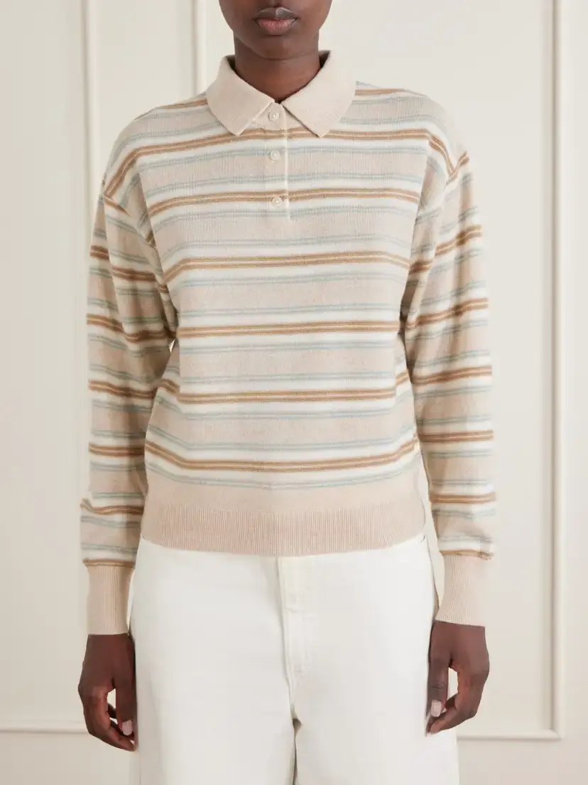 Guest In Residence Collegiate Striped Cashmere Polo Sweater | Thumbnail 3 Guest In Residence Collegiate Striped Cashmere Polo Sweater | Thumbnail 3