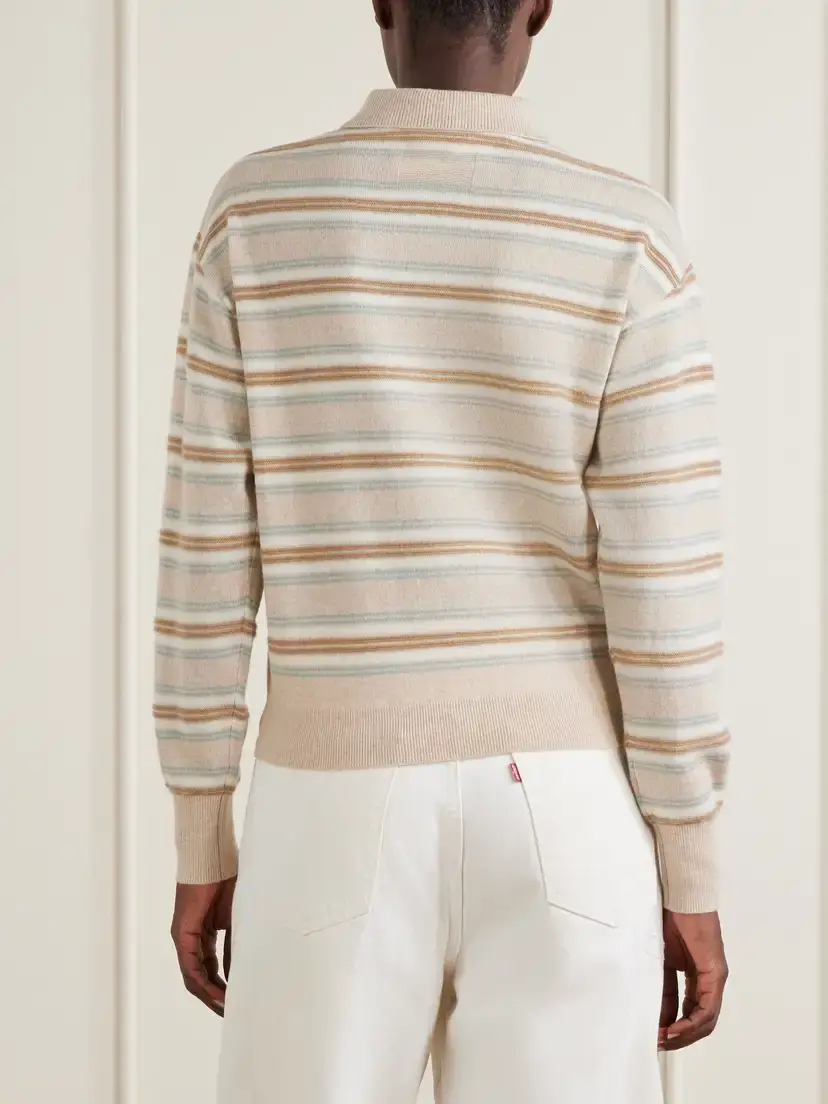 Guest In Residence Collegiate Striped Cashmere Polo Sweater | Thumbnail 4 Guest In Residence Collegiate Striped Cashmere Polo Sweater | Thumbnail 4