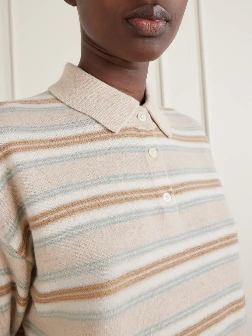 Guest In Residence Collegiate Striped Cashmere Polo Sweater | Thumbnail 5 Guest In Residence Collegiate Striped Cashmere Polo Sweater | Thumbnail 5