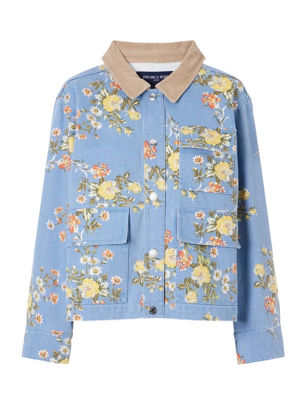 Leighton Corduroy-trimmed Floral-print Denim Jacket