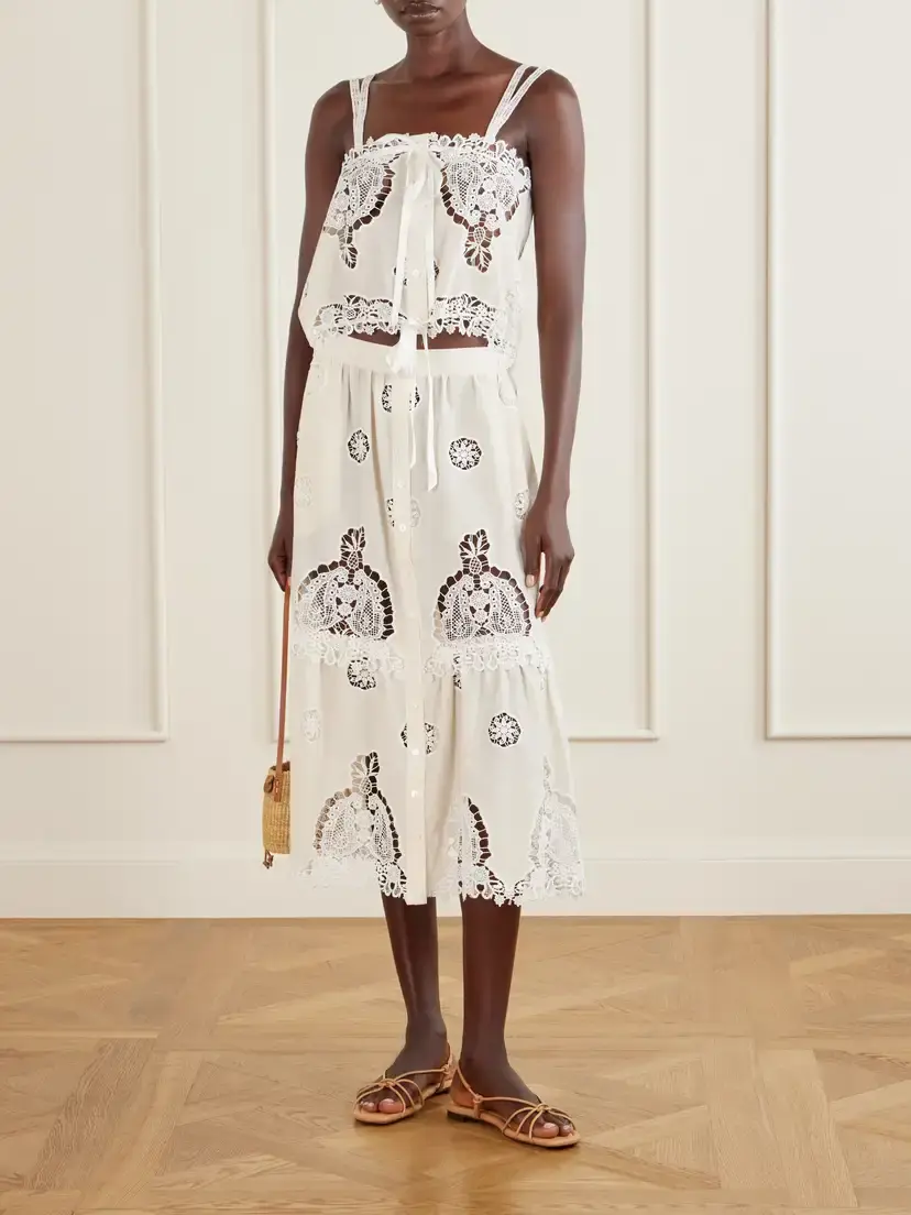 Miguelina Carolina Guipure Lace-trimmed Cotton-blend Maxi Skirt | Thumbnail 2