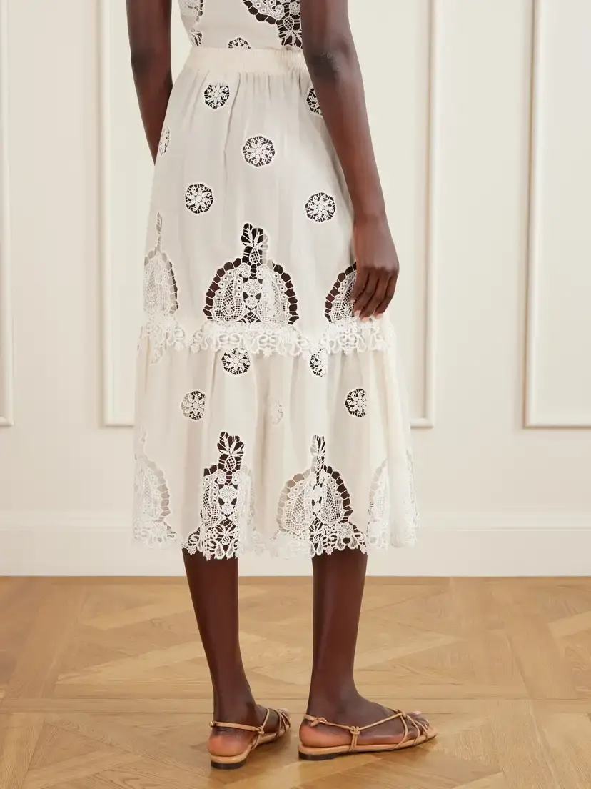 Miguelina Carolina Guipure Lace-trimmed Cotton-blend Maxi Skirt | Thumbnail 4