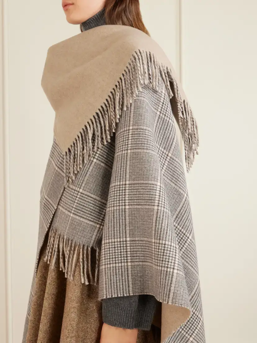 Brunello Cucinelli Fringed Prince-of-wales Checked Cashmere Wrap | Thumbnail 3 Brunello Cucinelli Fringed Prince-of-wales Checked Cashmere Wrap | Thumbnail 3