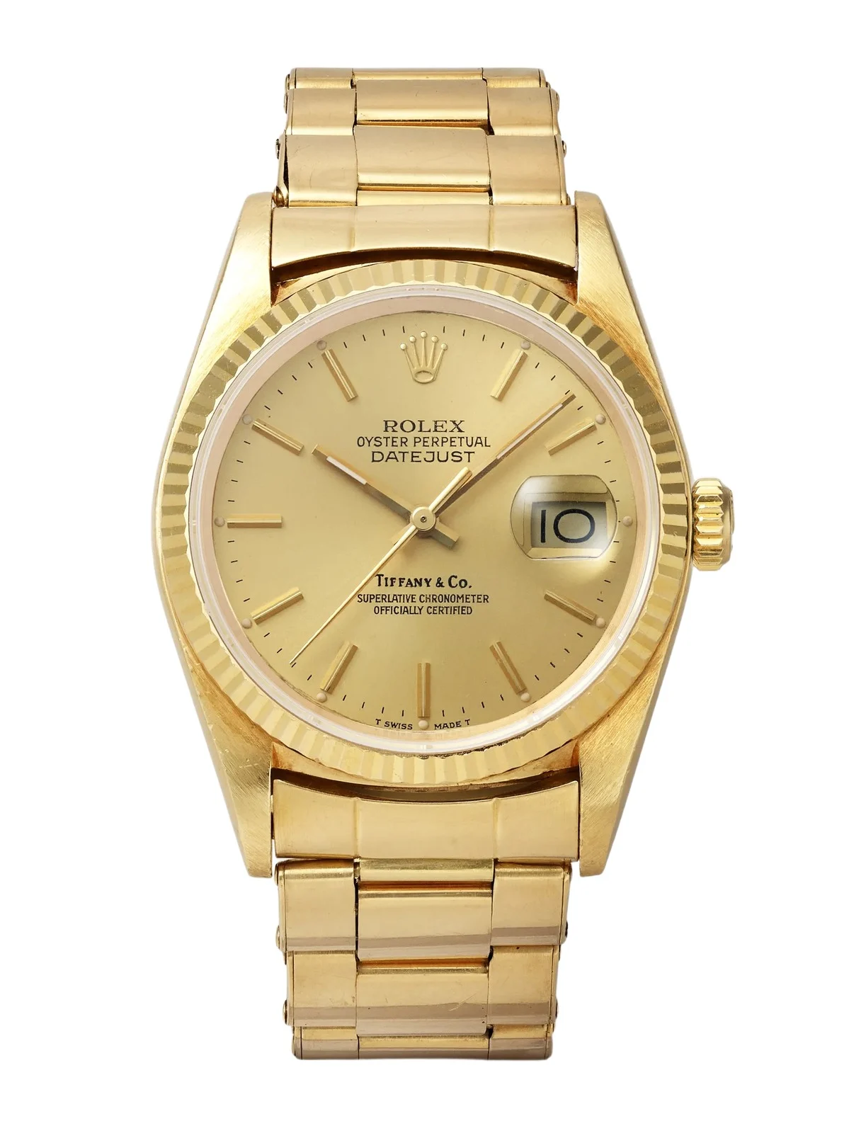 + Rolex And Tiffany & Co. Vintage 1987 Datejust Automatic 18-karat Gold Watch, Ref. 16018 + Rolex And Tiffany & Co. Vintage 1987 Datejust Automatic 18-karat Gold Watch, Ref. 16018
