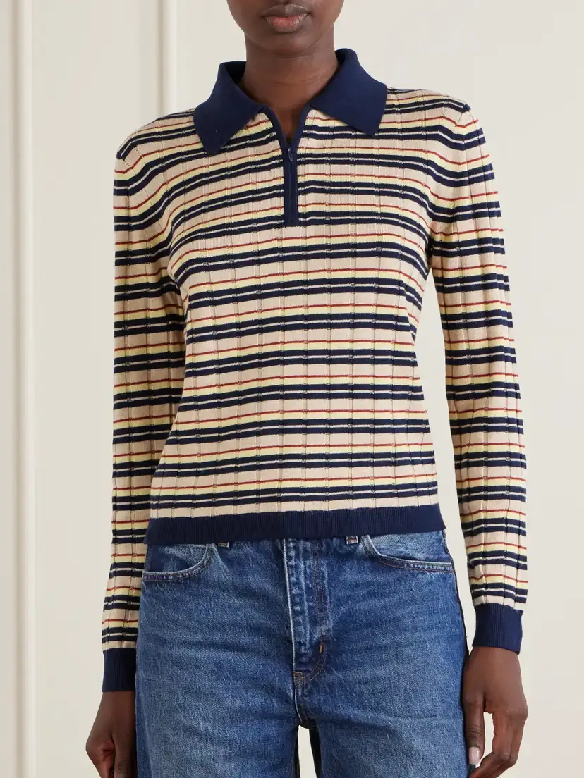 Guest In Residence Striped Silk And Linen-blend Polo Shirt | Thumbnail 3 Guest In Residence Striped Silk And Linen-blend Polo Shirt | Thumbnail 3