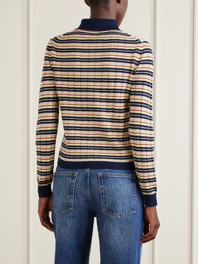 Guest In Residence Striped Silk And Linen-blend Polo Shirt | Thumbnail 4 Guest In Residence Striped Silk And Linen-blend Polo Shirt | Thumbnail 4