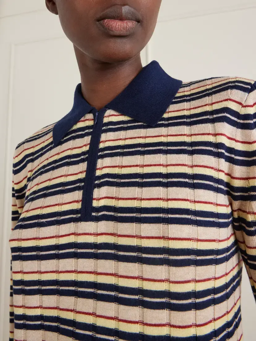 Guest In Residence Striped Silk And Linen-blend Polo Shirt | Thumbnail 5 Guest In Residence Striped Silk And Linen-blend Polo Shirt | Thumbnail 5