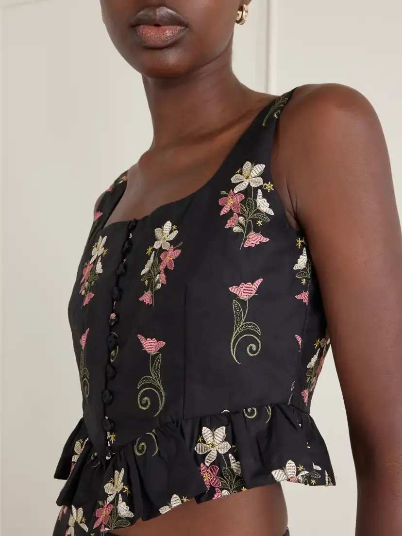 Agua by Agua Bendita Eslabón Noche Floral-embroidered Cotton Cropped Top | Thumbnail 4 Agua by Agua Bendita Eslabón Noche Floral-embroidered Cotton Cropped Top | Thumbnail 4