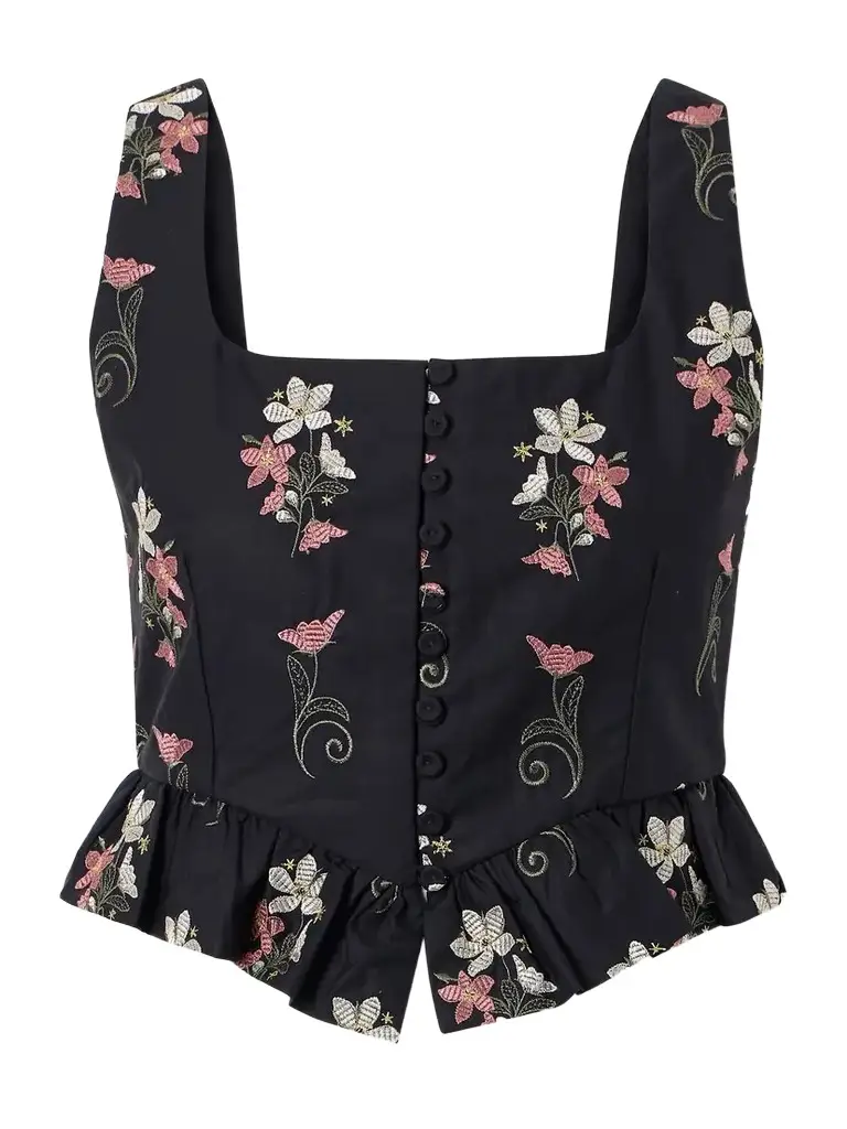 Agua by Agua Bendita Eslabón Noche Floral-embroidered Cotton Cropped Top | Image 1 Agua by Agua Bendita Eslabón Noche Floral-embroidered Cotton Cropped Top | Image 1