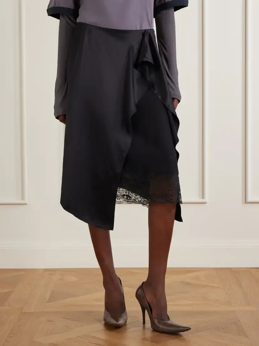 Acne Studios Ruffled Satin Midi Skirt | Thumbnail 3
