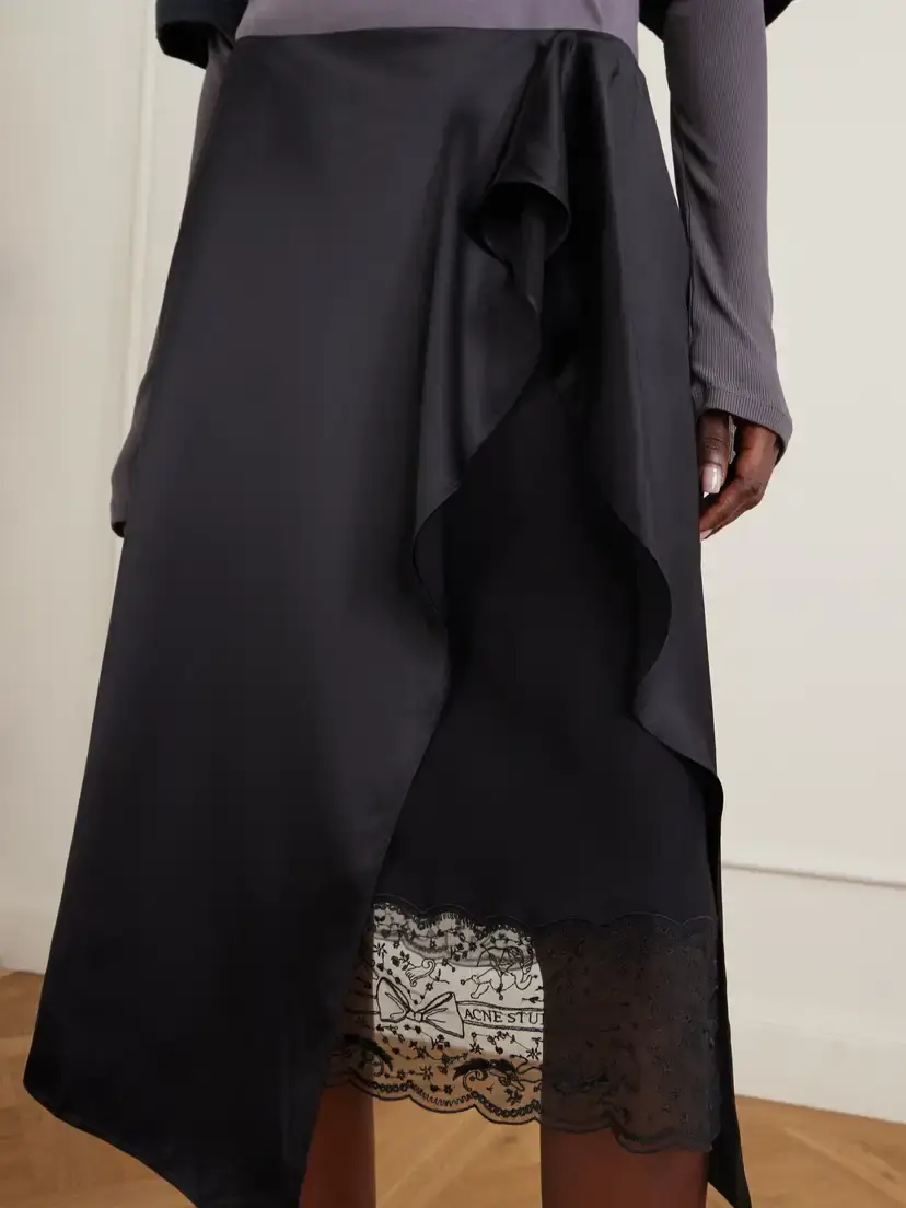 Acne Studios Ruffled Satin Midi Skirt | Thumbnail 5