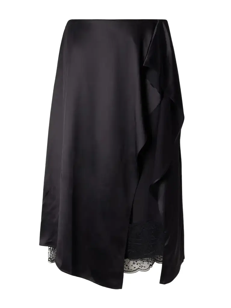 Ruffled Satin Midi Skirt
