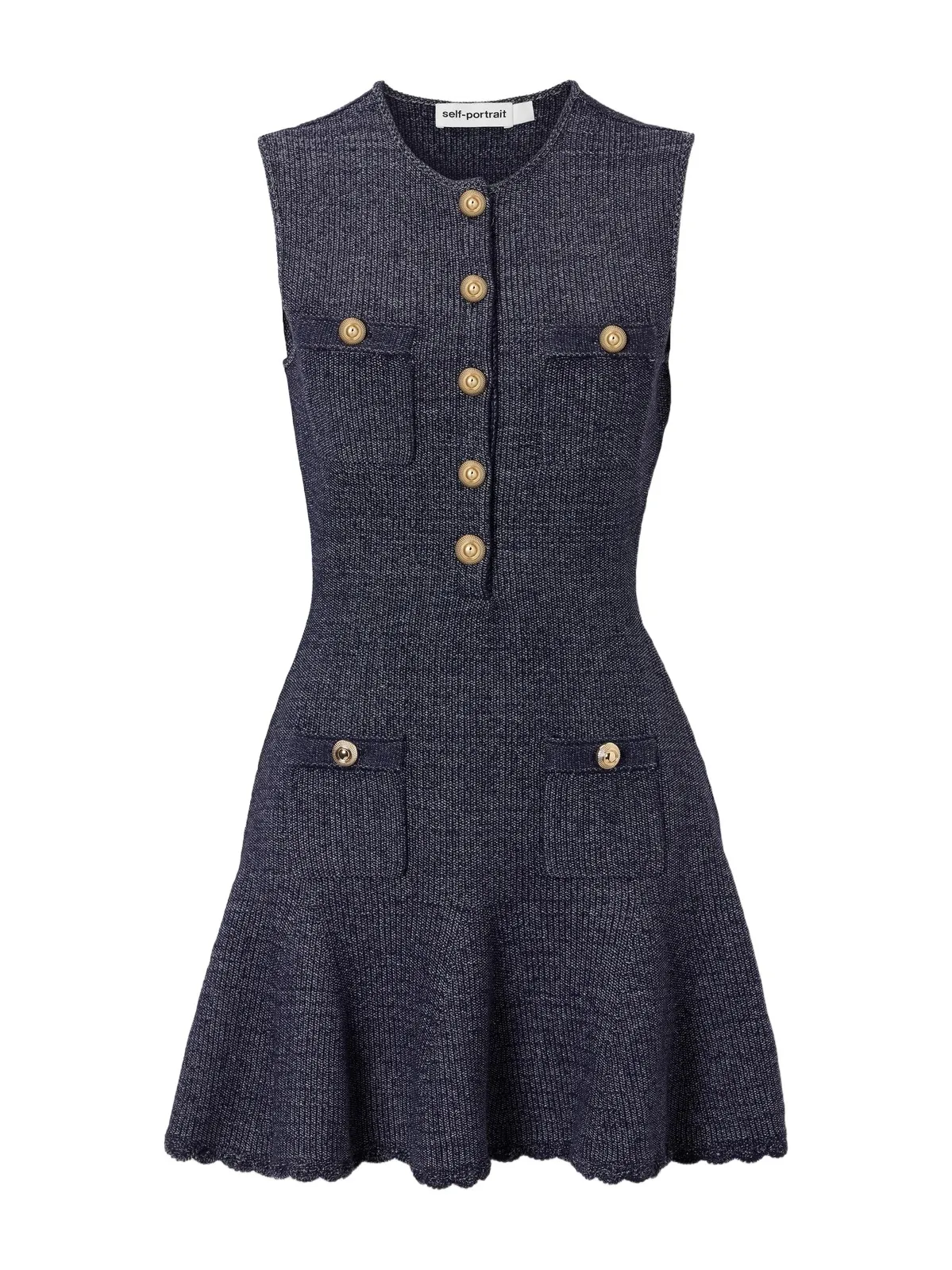 Scalloped Knitted Cotton-blend Mini Dress