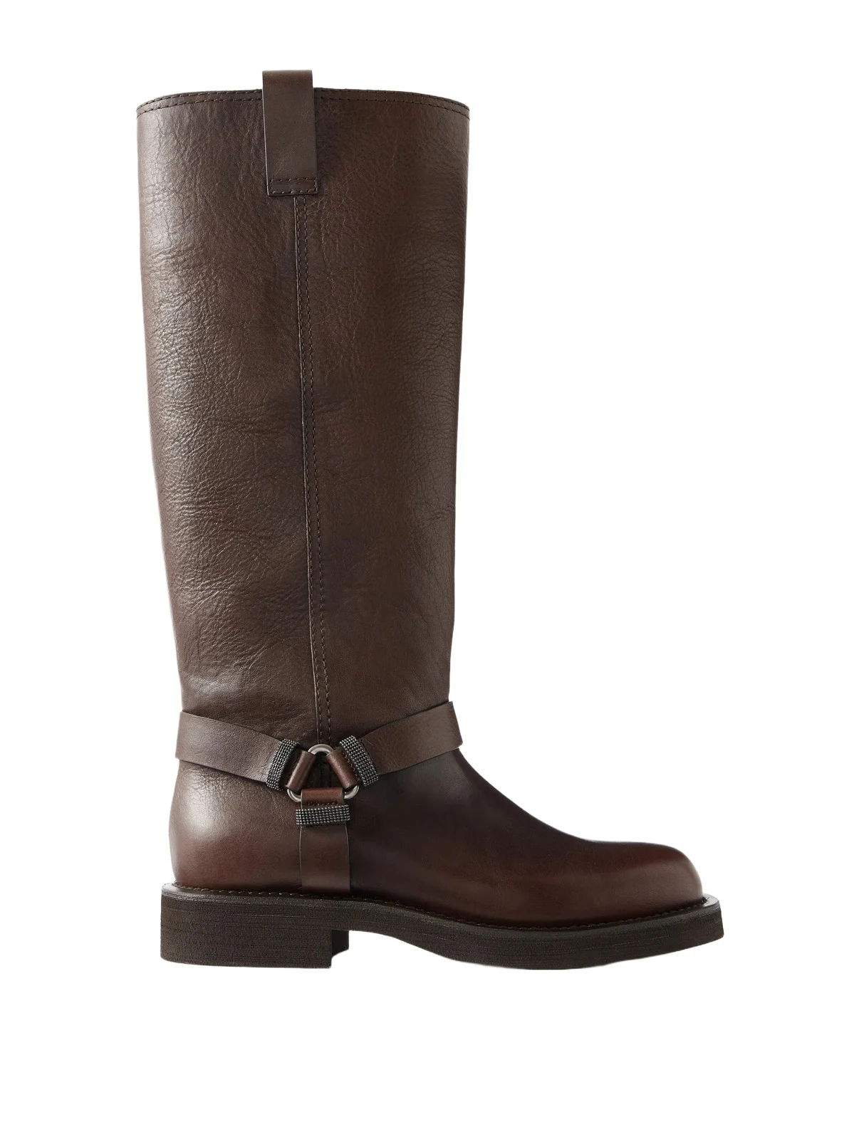 Bead-embellished Leather Biker Boots