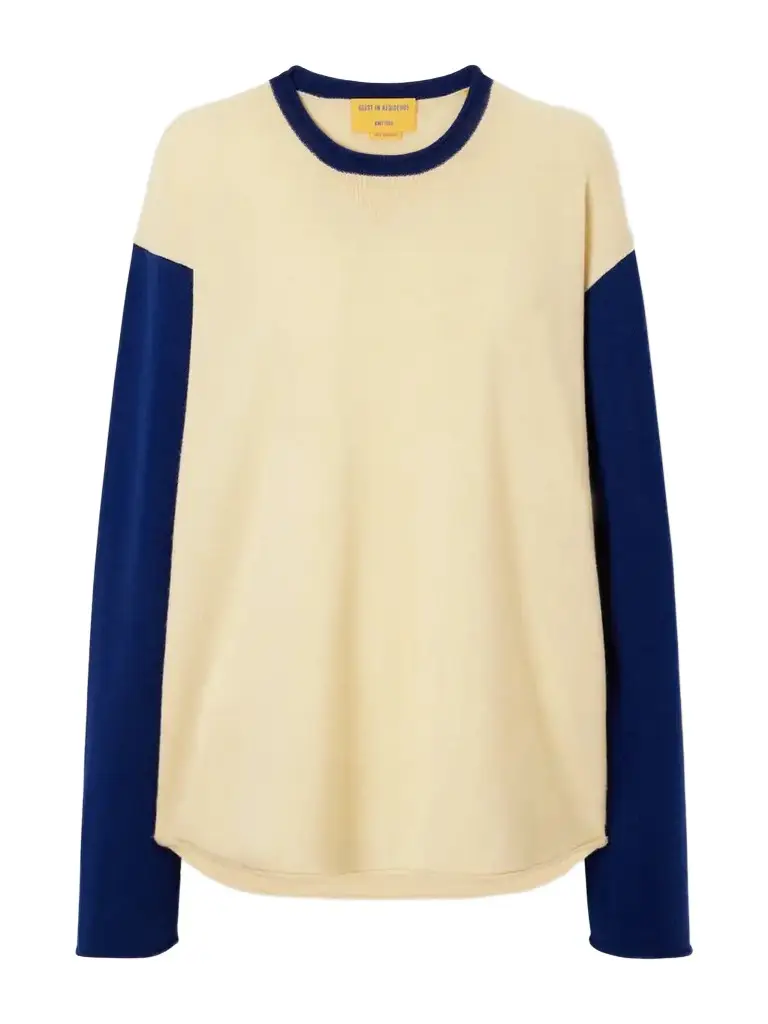 Guest In Residence Baseball Two-tone Cashmere Sweater | Image 1 Guest In Residence Baseball Two-tone Cashmere Sweater | Image 1