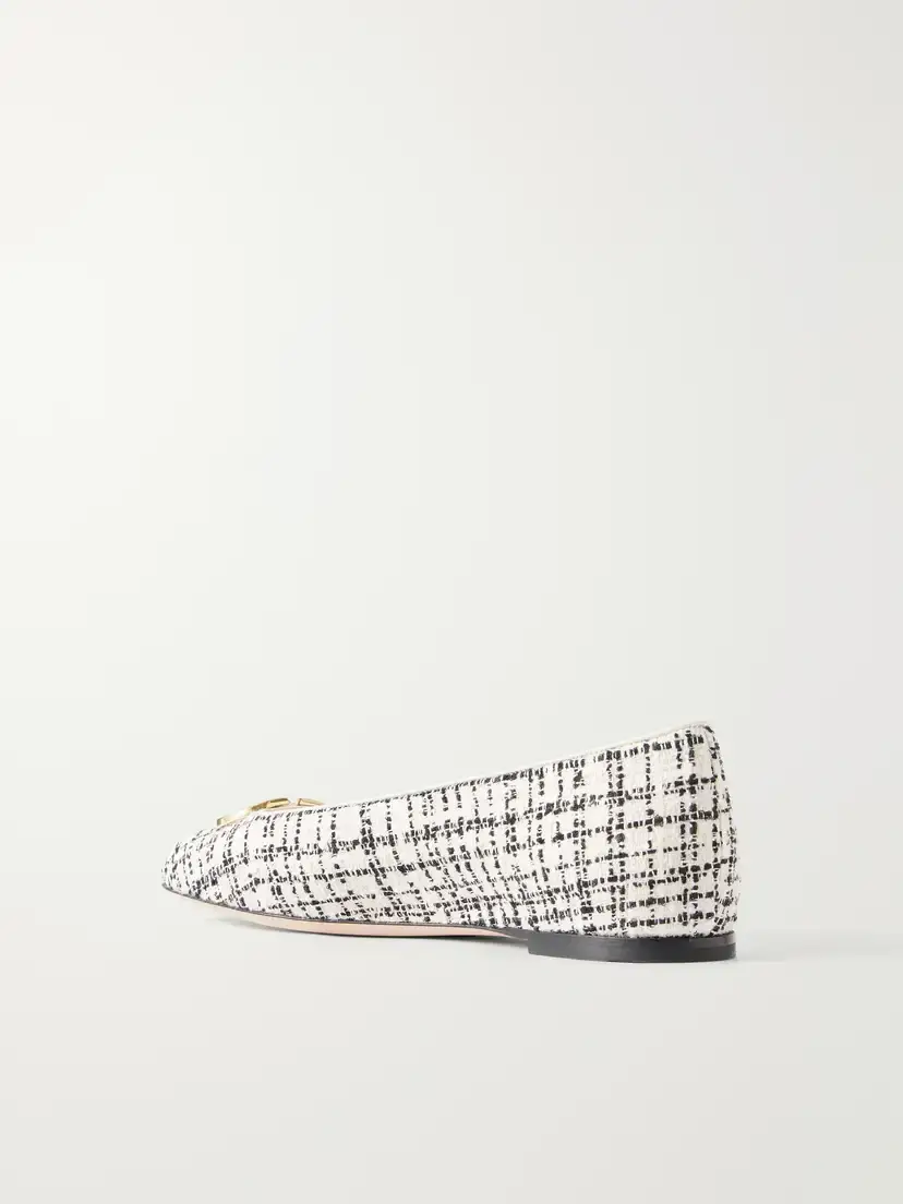 Valentino Garavani Vlogo Checked Leather-trimmed Bouclé Ballet Flats | Thumbnail 3 Valentino Garavani Vlogo Checked Leather-trimmed Bouclé Ballet Flats | Thumbnail 3