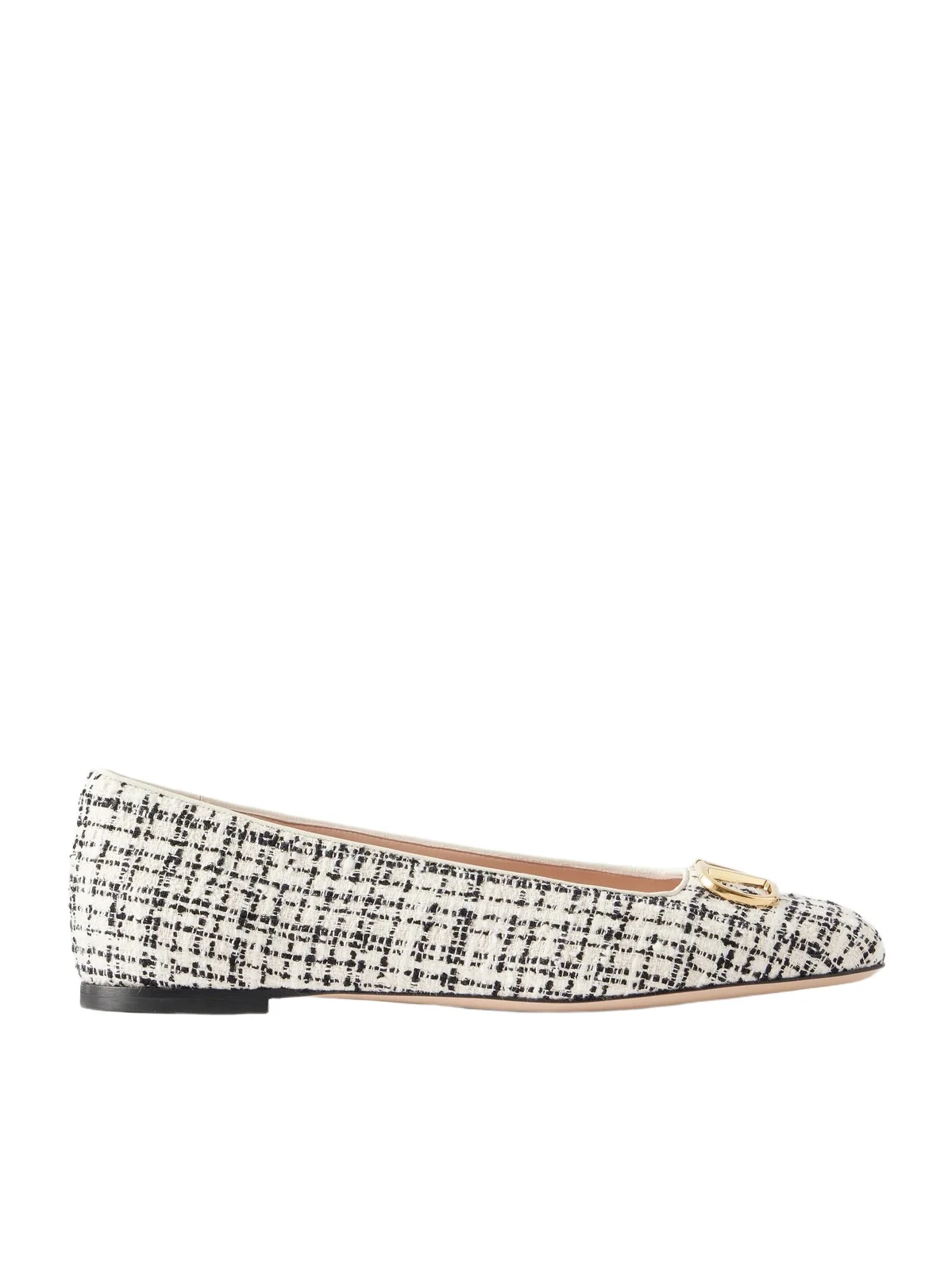 Valentino Garavani Vlogo Checked Leather-trimmed Bouclé Ballet Flats