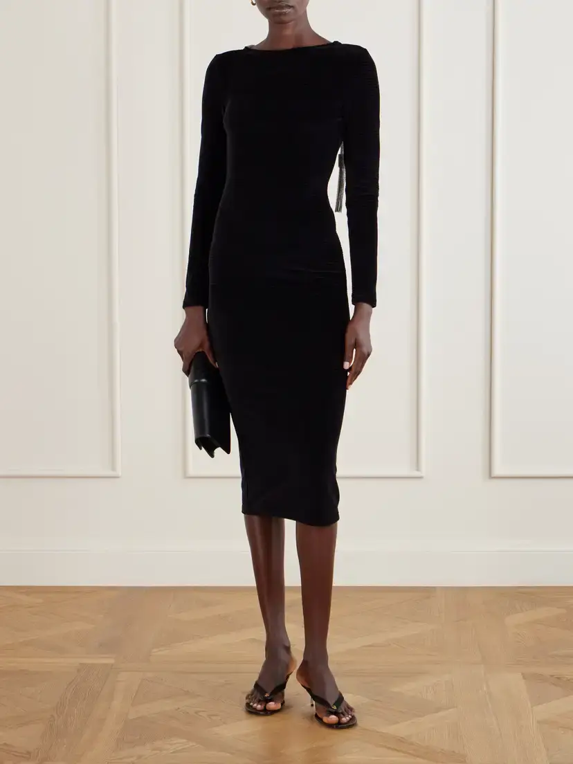 Balmain Open-back Embellished Cotton-blend Velvet Midi Dress | Thumbnail 2 Balmain Open-back Embellished Cotton-blend Velvet Midi Dress | Thumbnail 2
