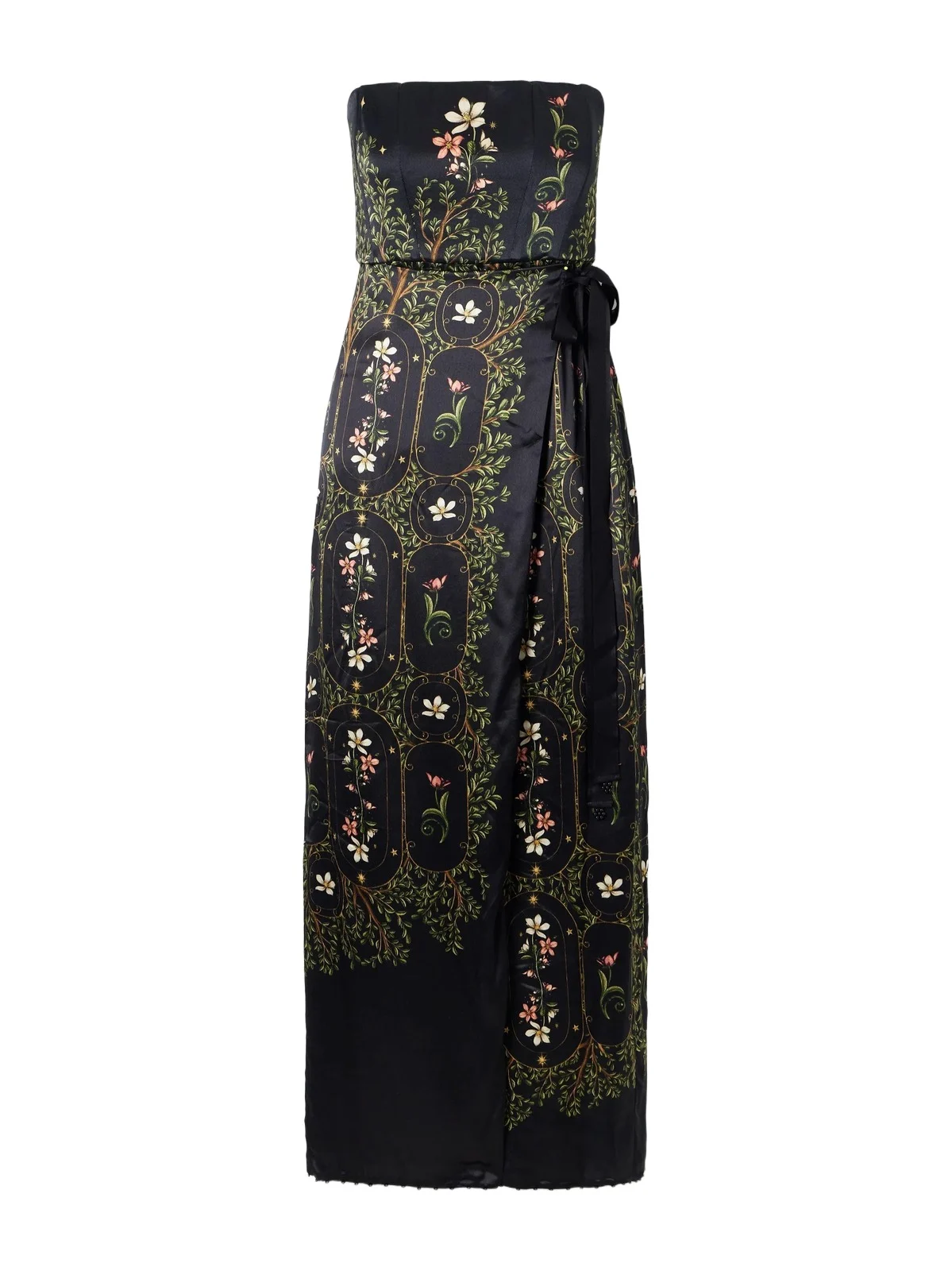 Floral-print Embellished Satin Midi Dress