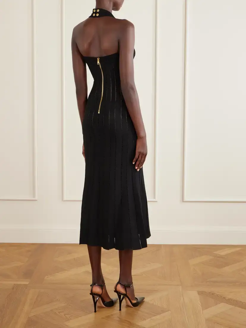 Balmain Flechage Jersey Halterneck Midi Dress | Thumbnail 3 Balmain Flechage Jersey Halterneck Midi Dress | Thumbnail 3
