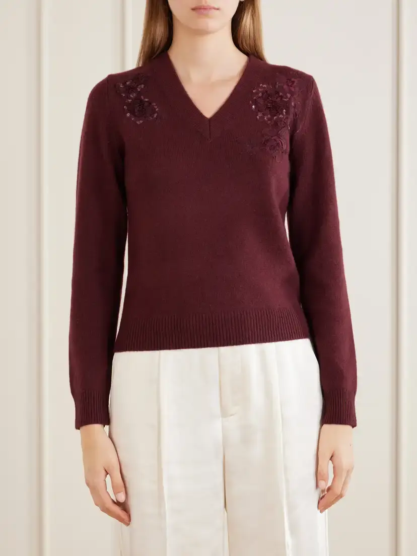 Self-Portrait Floral-embellished Wool-blend Cardigan | Thumbnail 3