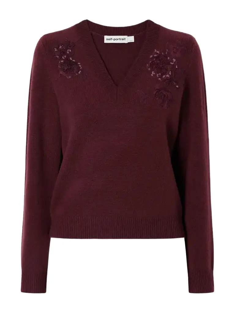 Self-Portrait Floral-embellished Wool-blend Cardigan | Image 1 Self-Portrait Floral-embellished Wool-blend Cardigan | Image 1
