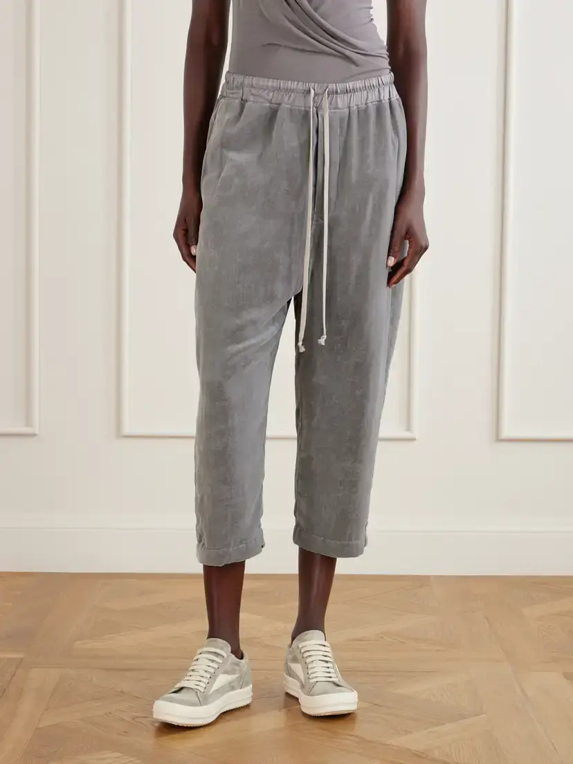 Rick Owens Astaires Cropped Velvet Mid-rise Tapered Pants | Thumbnail 3 Rick Owens Astaires Cropped Velvet Mid-rise Tapered Pants | Thumbnail 3