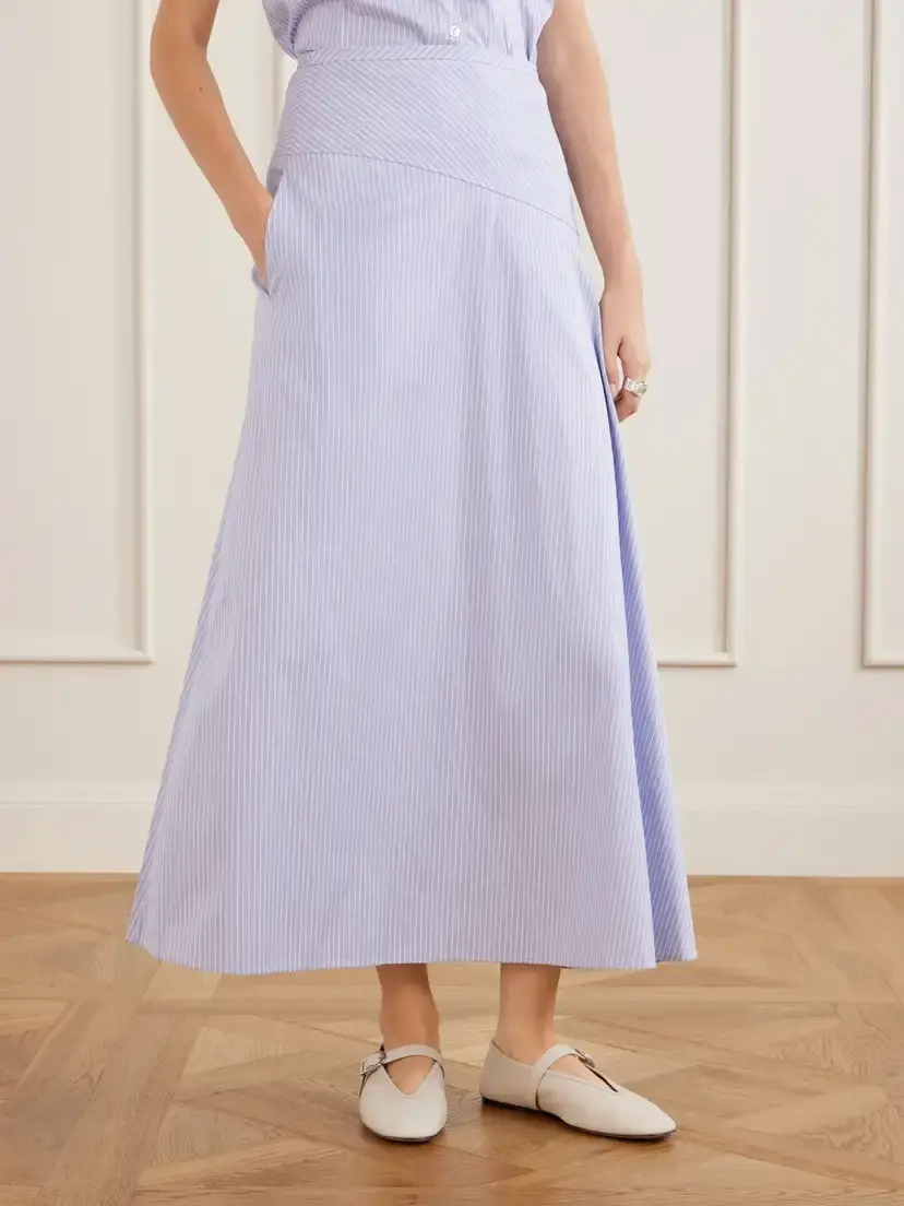 Theory Gathered Striped Cotton-blend Poplin Midi Skirt | Thumbnail 3 Theory Gathered Striped Cotton-blend Poplin Midi Skirt | Thumbnail 3