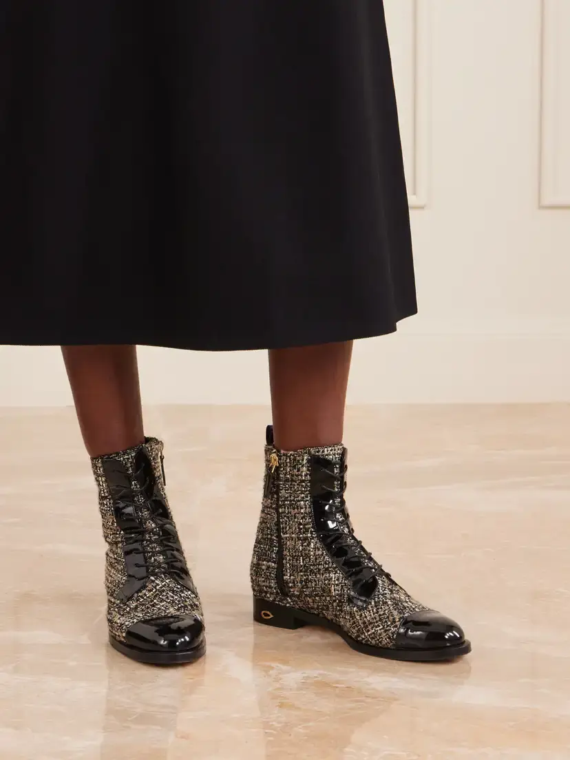 Jennifer Chamandi Brando 20 Leather-trimmed Tweed Ankle Boots | Thumbnail 2