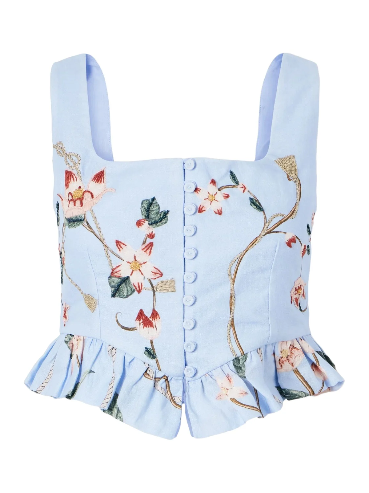Agua by Agua Bendita Eslabón Navegante Floral-embroidered Linen Cropped Top