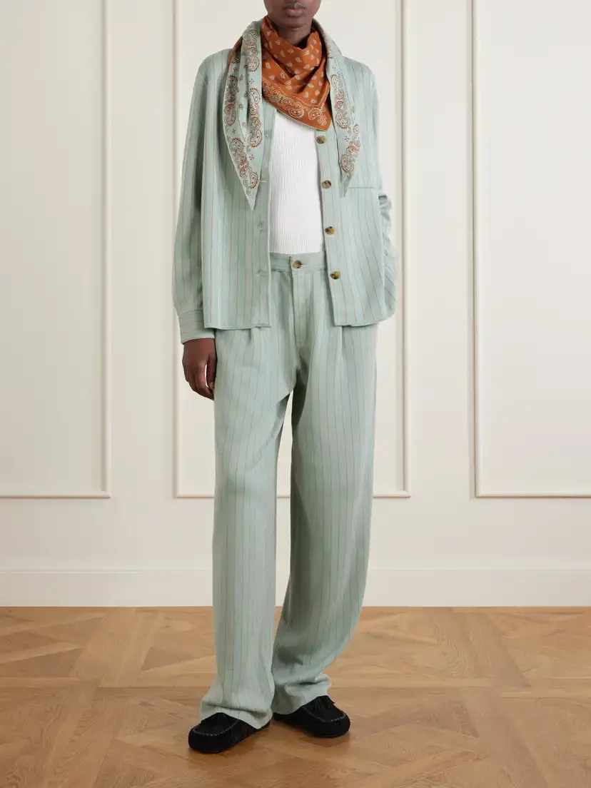 Guest In Residence Carpenter Pinstriped Cotton And Silk-blend Knit Straight-leg Pants | Thumbnail 2 Guest In Residence Carpenter Pinstriped Cotton And Silk-blend Knit Straight-leg Pants | Thumbnail 2
