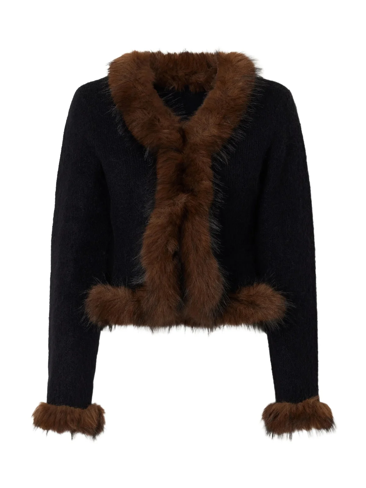 Plush-trimmed Knitted Cardigan