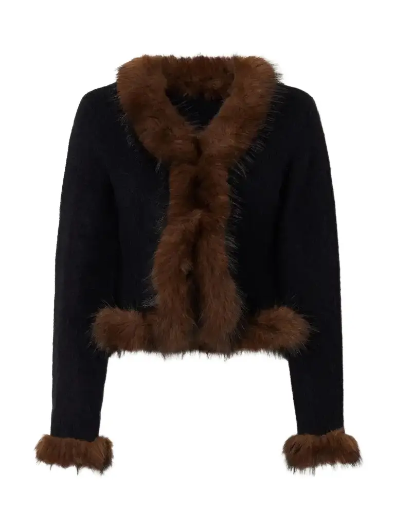 Self-Portrait Plush-trimmed Knitted Cardigan | Image 1 Self-Portrait Plush-trimmed Knitted Cardigan | Image 1