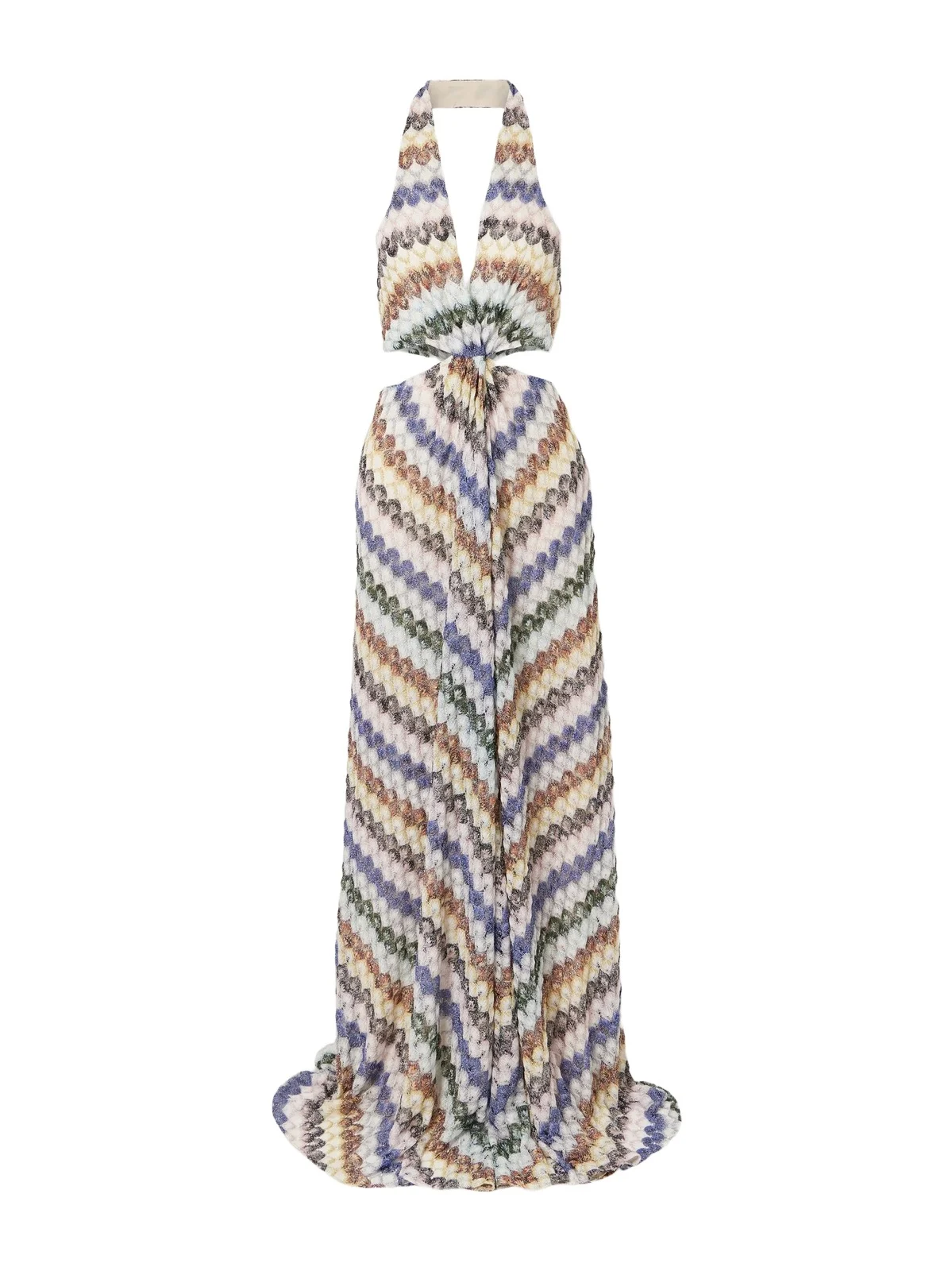 Striped Metallic Crochet-knit Halterneck Maxi Dress Striped Metallic Crochet-knit Halterneck Maxi Dress