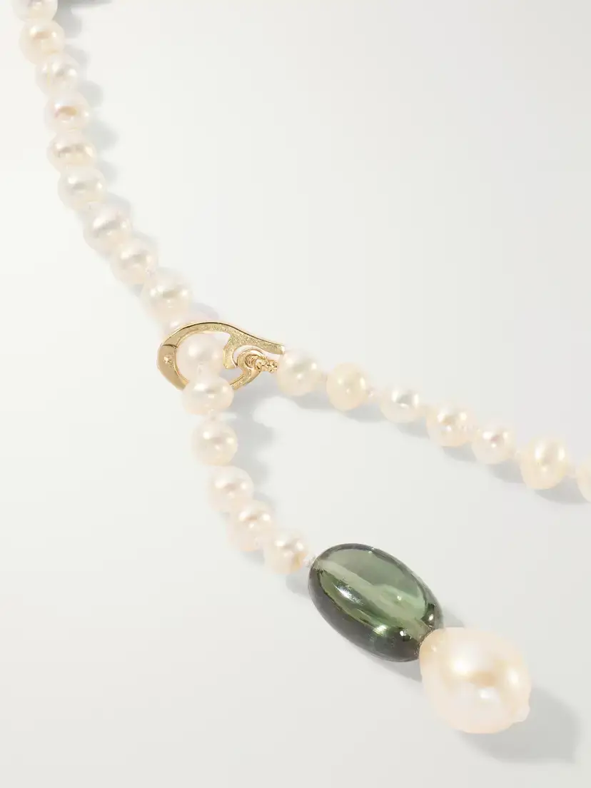 Loren Stewart Poet Lariat 14-karat Gold, Pearl And Tourmaline Beads Necklace | Thumbnail 4 Loren Stewart Poet Lariat 14-karat Gold, Pearl And Tourmaline Beads Necklace | Thumbnail 4