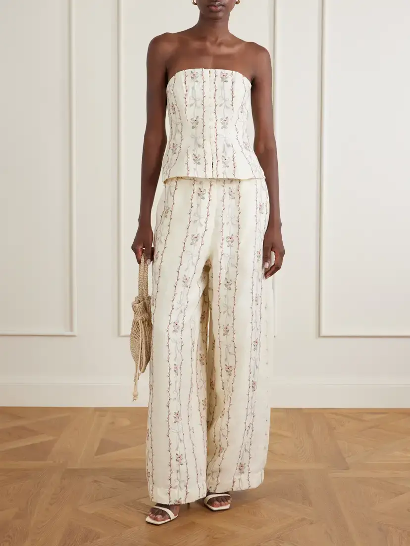 Agua by Agua Bendita Tota Navegante Floral-embroidered Linen Wide-leg Pants | Thumbnail 2