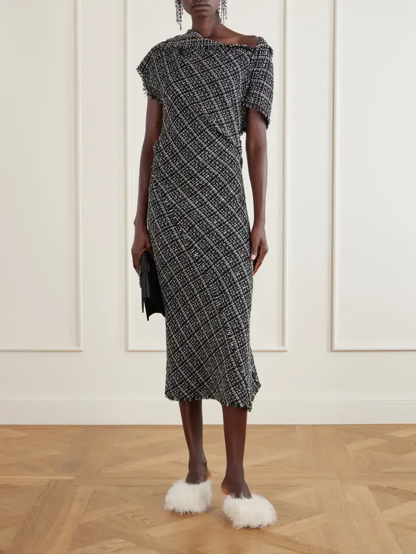 Erdem Asymmetric Cotton-blend Tweed Midi Dress | Thumbnail 2 Erdem Asymmetric Cotton-blend Tweed Midi Dress | Thumbnail 2