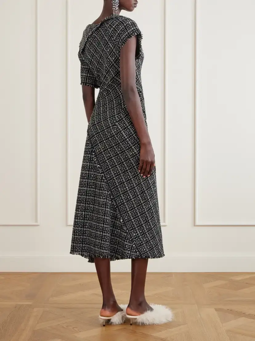 Erdem Asymmetric Cotton-blend Tweed Midi Dress | Thumbnail 3 Erdem Asymmetric Cotton-blend Tweed Midi Dress | Thumbnail 3
