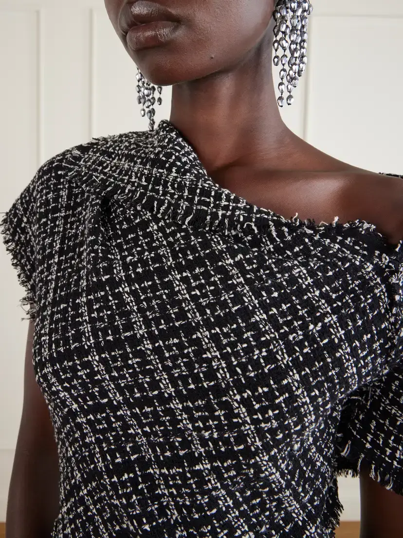 Erdem Asymmetric Cotton-blend Tweed Midi Dress | Thumbnail 4 Erdem Asymmetric Cotton-blend Tweed Midi Dress | Thumbnail 4
