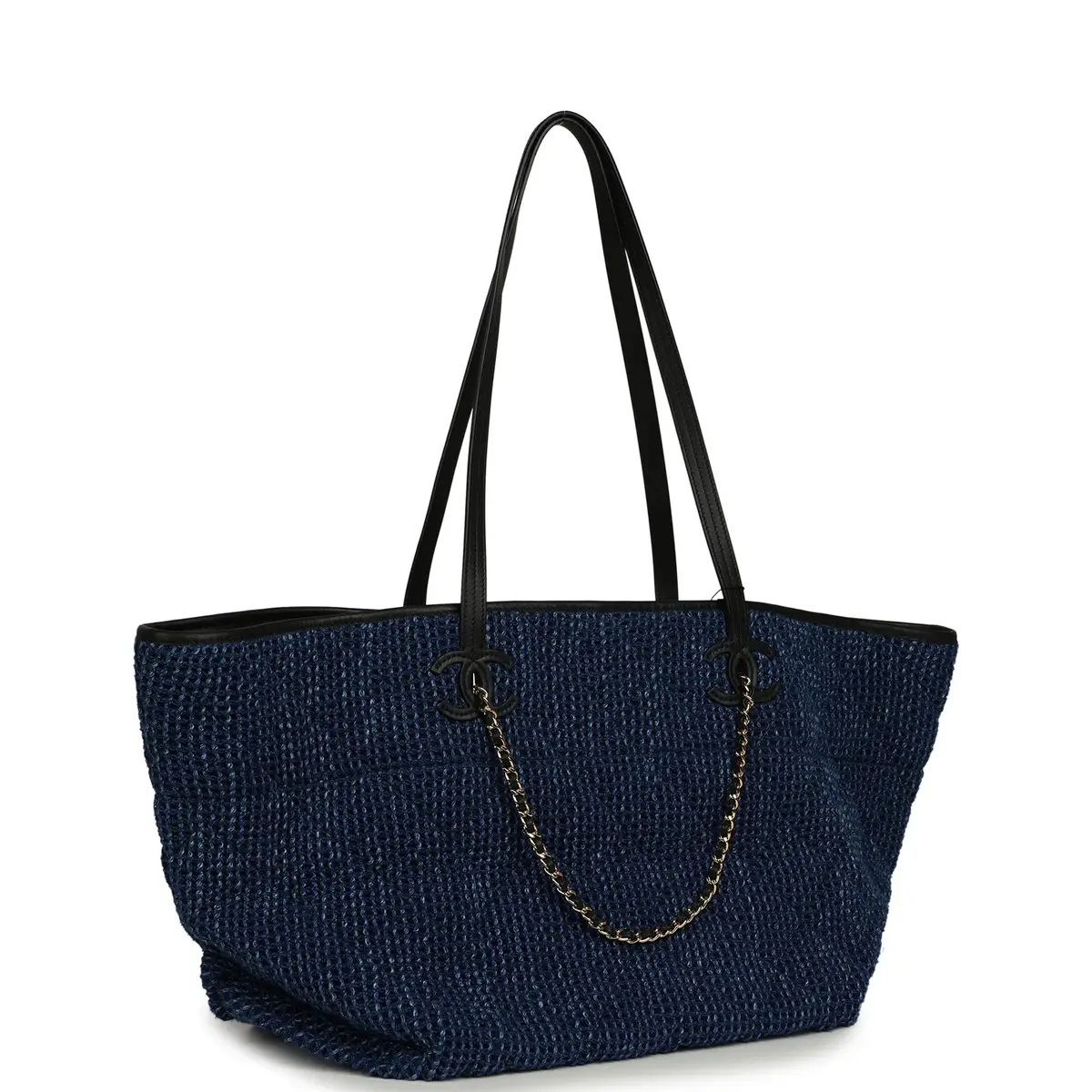 Chanel Chanel Large CC Shopping Tote Bag Dark Blue Denim, Black Calfskin Gold Hardware | Thumbnail 2